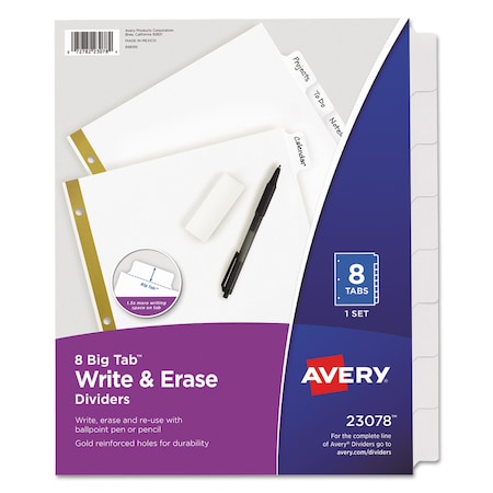 Write & Erase Index Dividers 8-1/2 X 11, 8 Tab, White